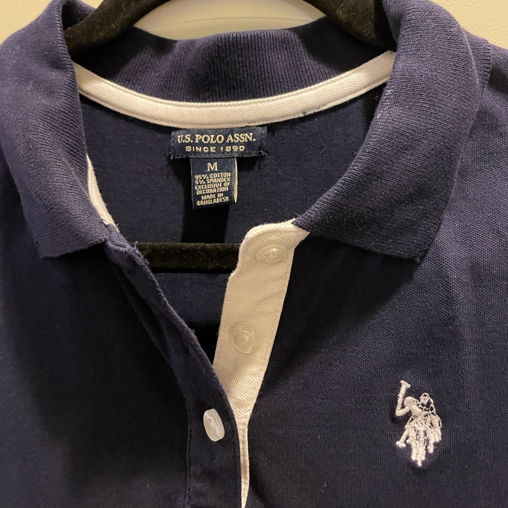 Navy blue and white shirt sleeve collared dress. Worn once, very good condition